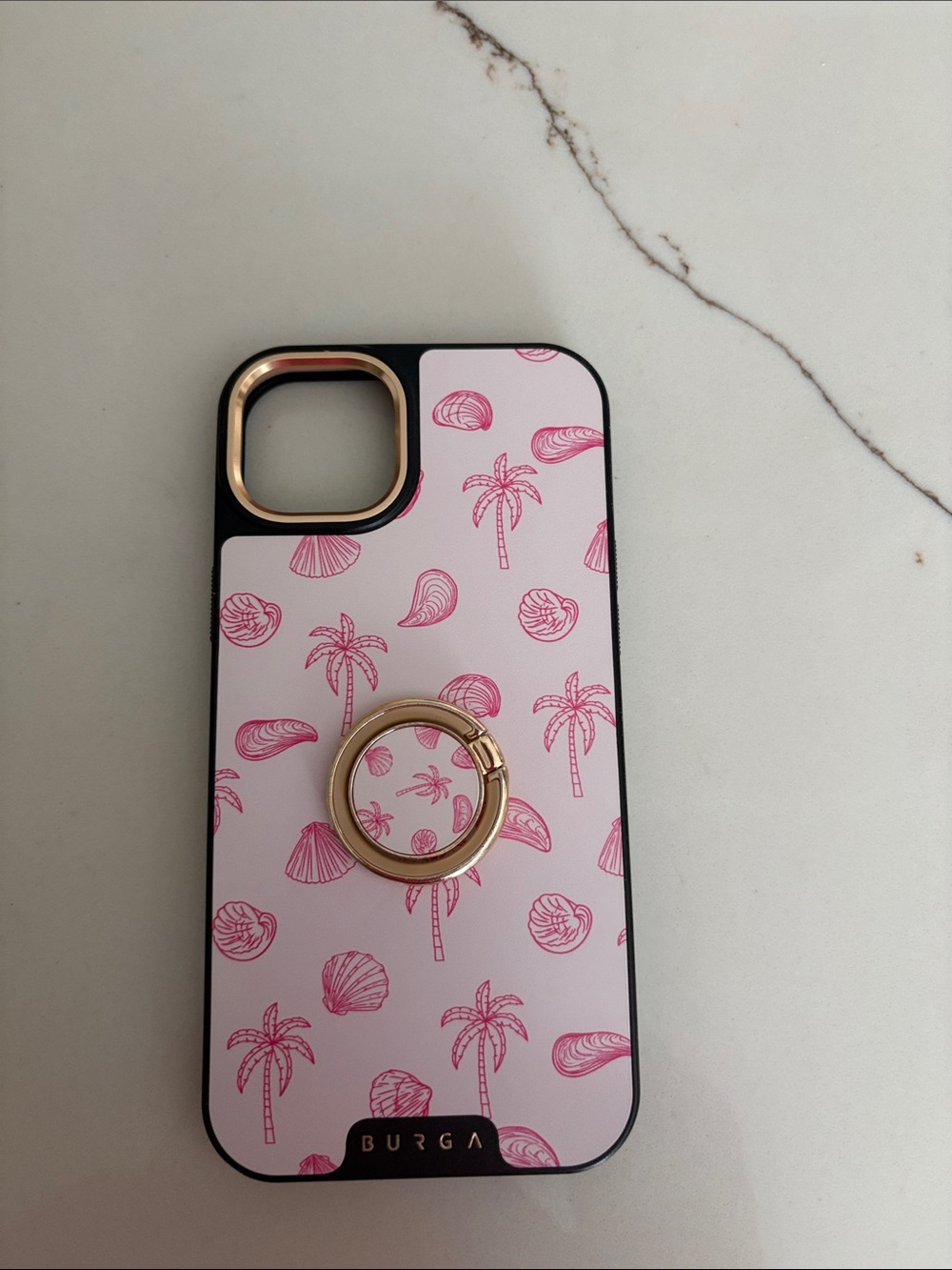 Burga Pink Palm & Shell Phone Case with Gold Ring Grip